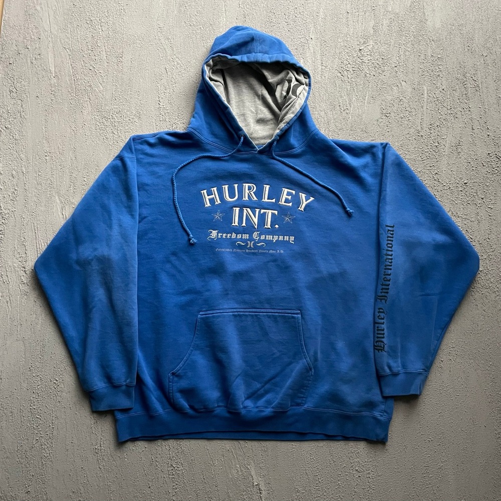 Vintage Hurley Int Freedom Company Hoodie Mens XL Blue Y2K Hurley